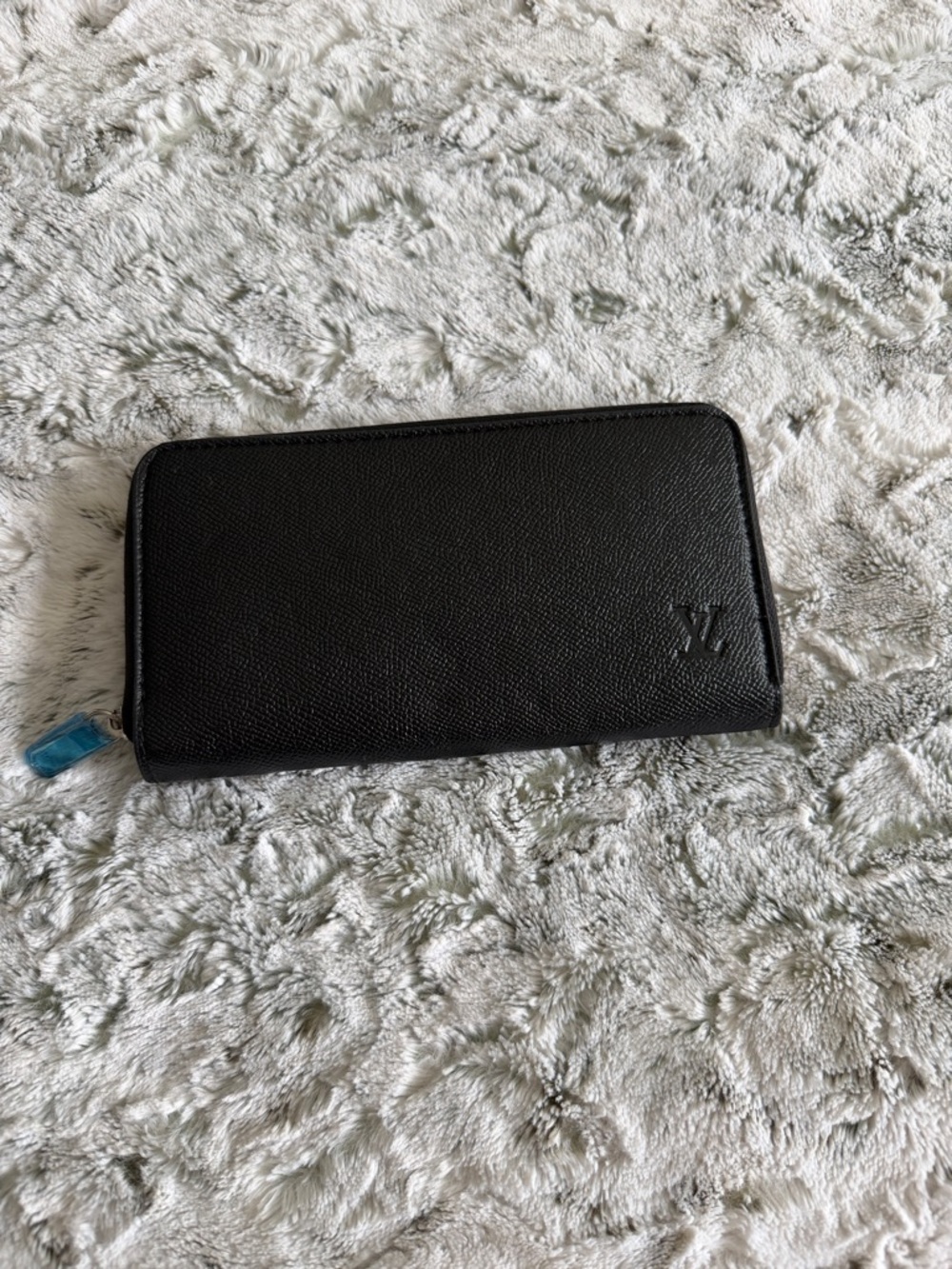 Luxury Black Zip-Around Wallet with Embossed LV Logo